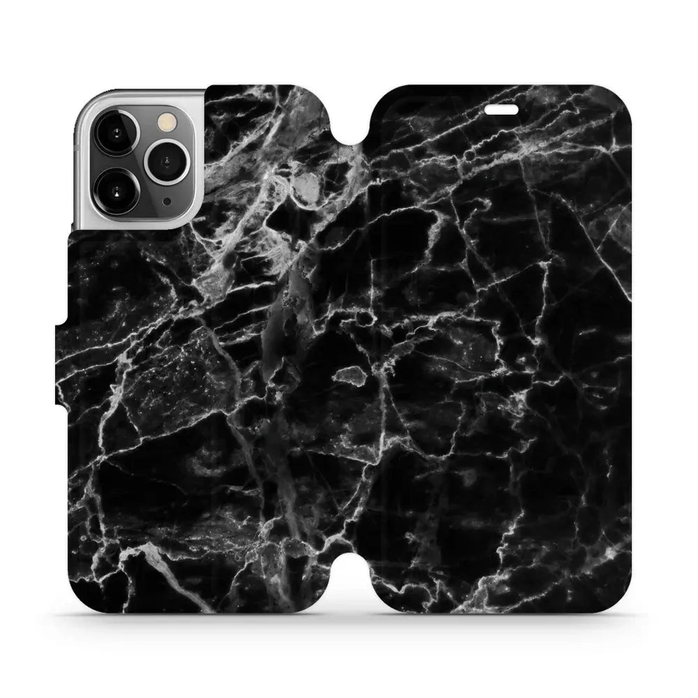 Handyhülle mit klappe für iPhone 12 Pro, Mobiwear Book, Schwarzer Marmor