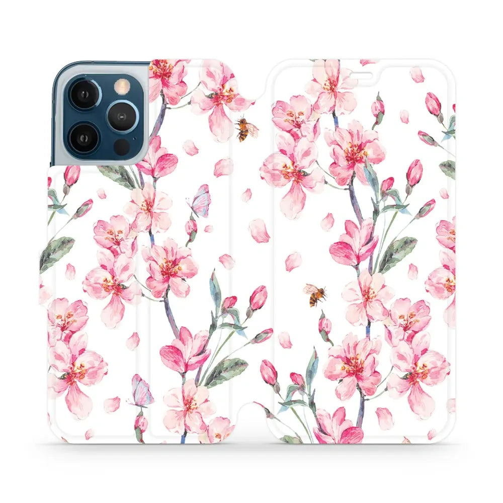 Handyhülle mit klappe für iPhone 12 Pro Max, Mobiwear Book, Rosa Frühling
