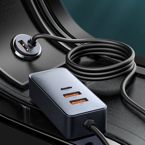 Baseus Share Together 2x USB-A, 2x USB-C, 4x 30W, QC, PD Autoladegerät mit Splitter, Grau