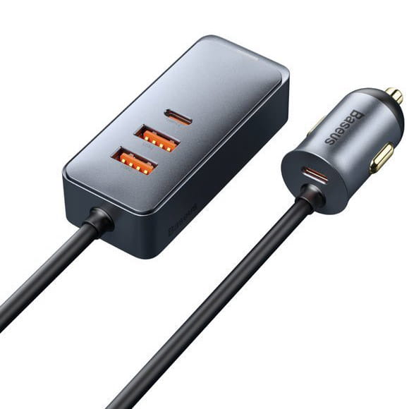 Baseus Share Together 2x USB-A, 2x USB-C, 4x 30W, QC, PD Autoladegerät mit Splitter, Grau
