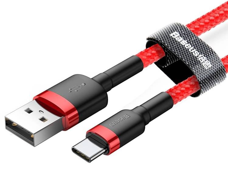 Kabel Baseus Cafule 3A USB-A für USB-C 1m, Rot-Rot