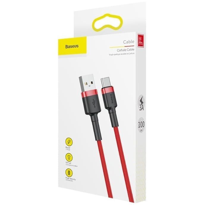 Kabel Baseus Cafule 3A USB-A für USB-C 1m, Rot-Rot