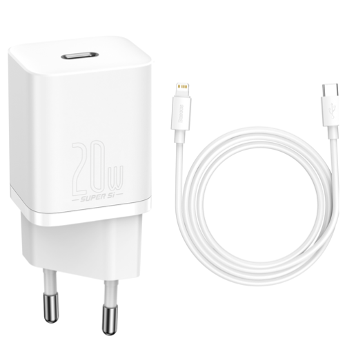 Wandladegerät Baseus Super Si USB-C 20W + kabel Lightning, weiß