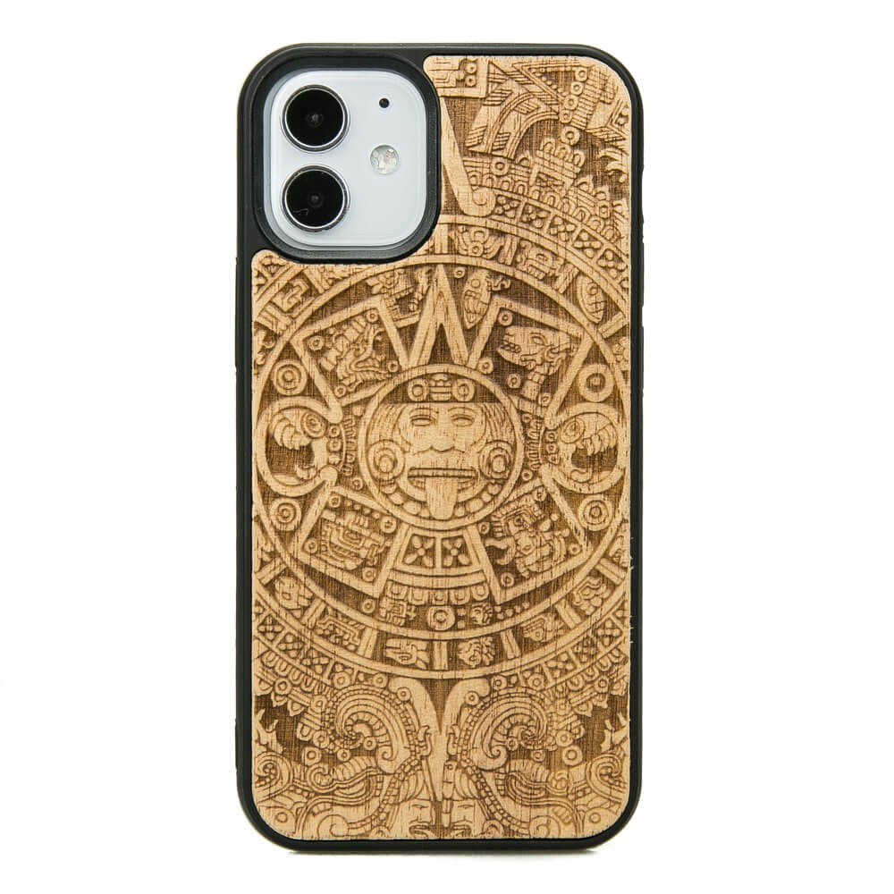 Holzhülle für iPhone 12 Mini, Bewood Aniegre Aztekischer Kalender