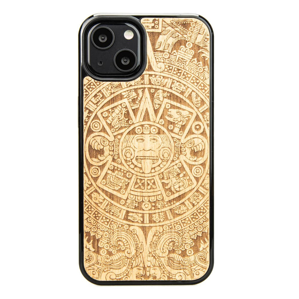 Holzhülle für iPhone 13, Bewood Aniegre Aztekischer Kalender