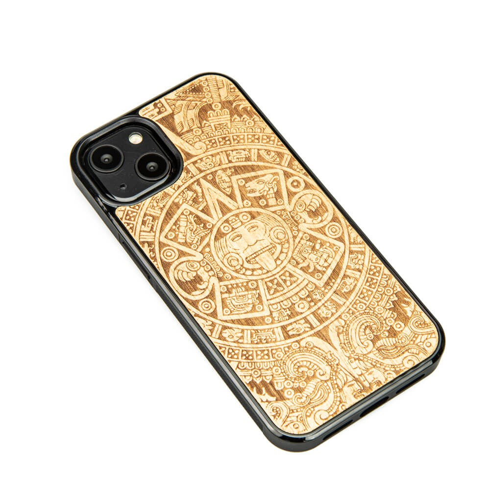 Holzhülle für iPhone 13, Bewood Aniegre Aztekischer Kalender