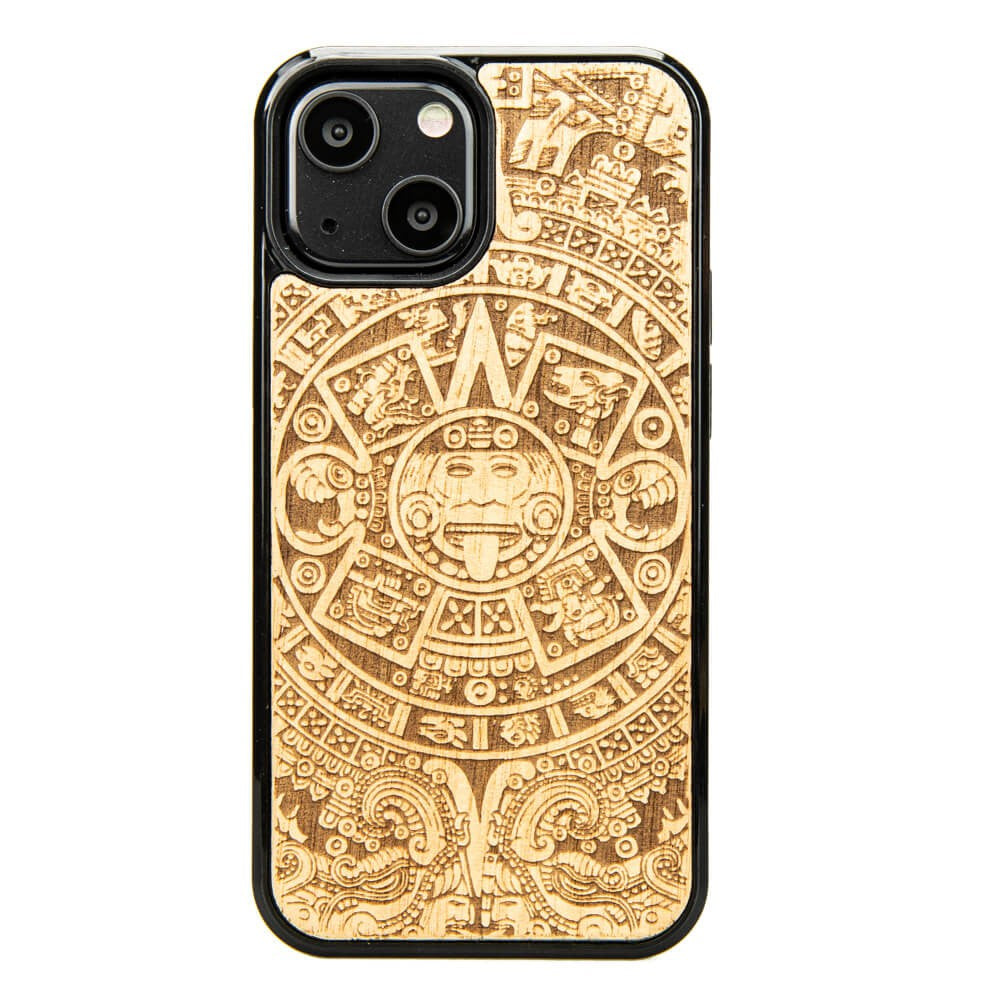 Holzhülle für iPhone 13 Mini, Bewood Aniegre Aztekischer Kalender
