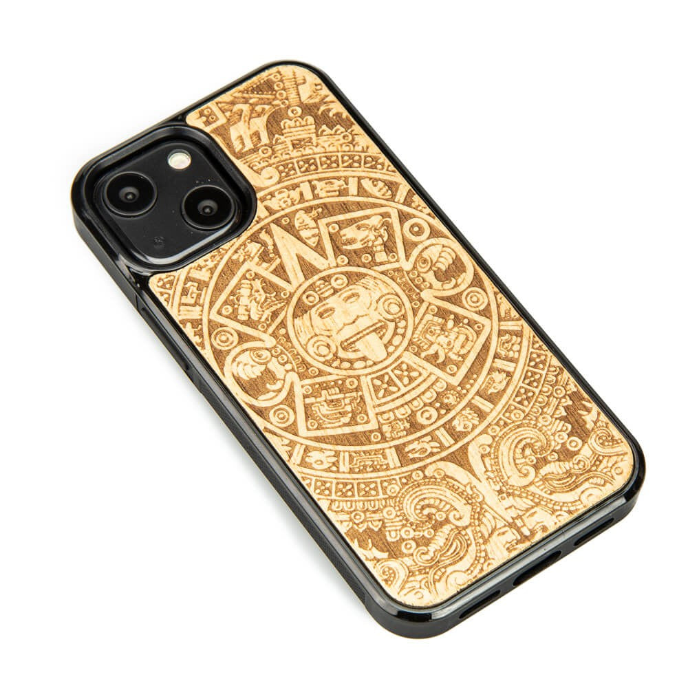 Holzhülle für iPhone 13 Mini, Bewood Aniegre Aztekischer Kalender