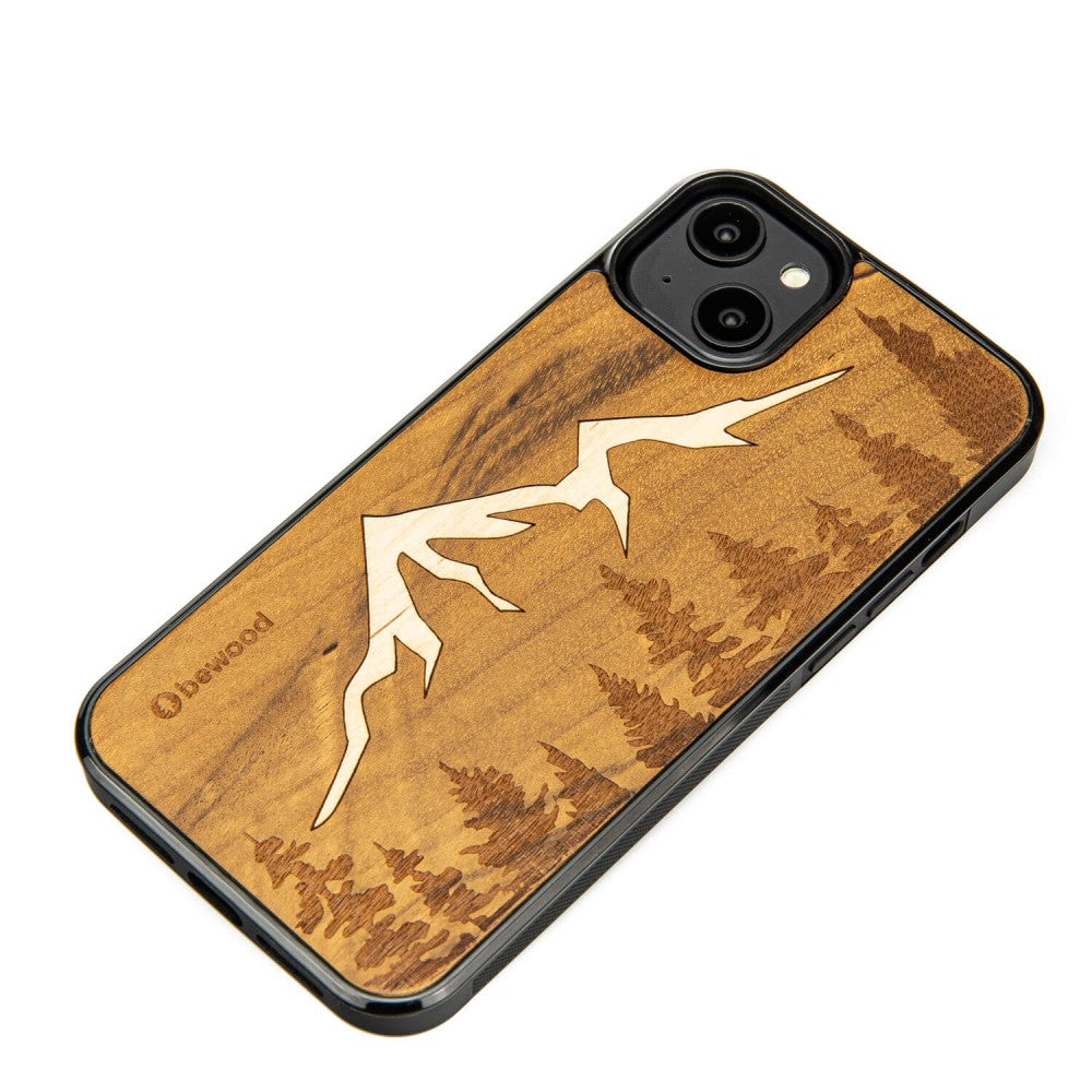 Holzhülle für iPhone 14 Plus, Bewood Imbuia-Gebirge