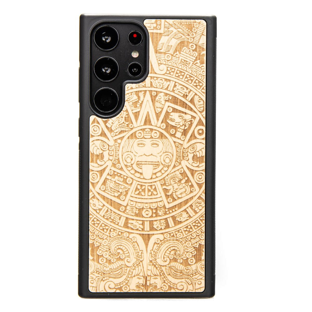 Holzhülle für Galaxy S23 Ultra, Bewood Aniegre Aztekischer Kalender