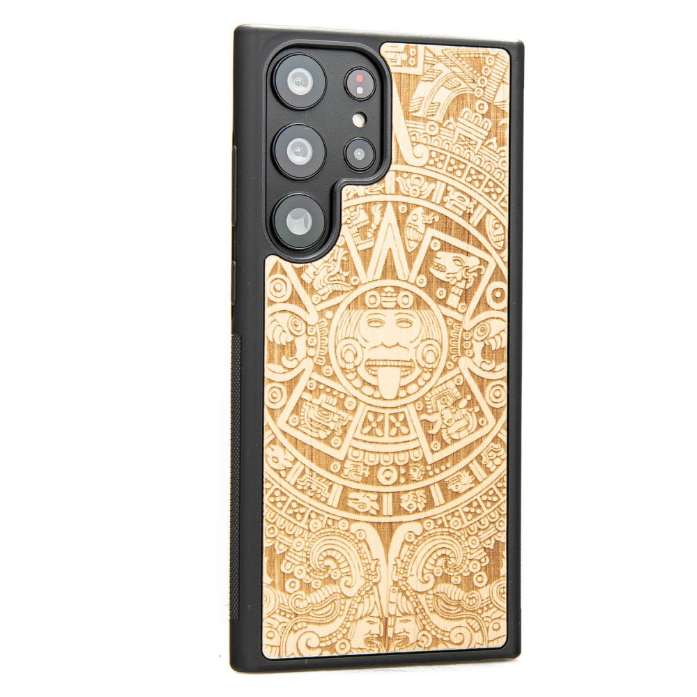 Holzhülle für Galaxy S23 Ultra, Bewood Aniegre Aztekischer Kalender