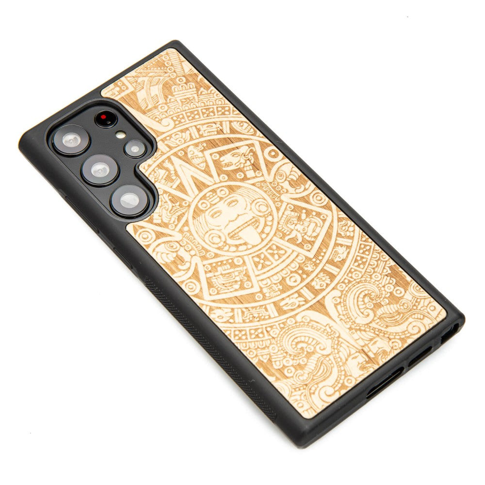 Holzhülle für Galaxy S23 Ultra, Bewood Aniegre Aztekischer Kalender