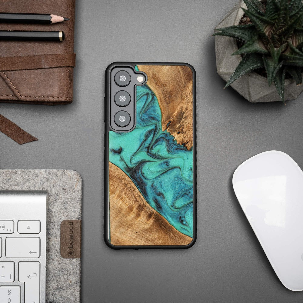 Holzhülle für Galaxy S23, Bewood Unique Turquoise