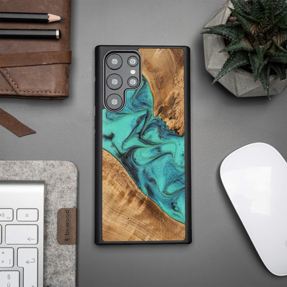 Holzhülle für Galaxy S22 Ultra, Bewood Unique Turquoise