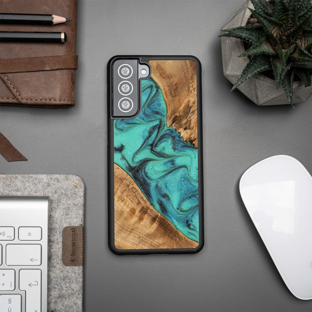 Holzhülle für Galaxy S21 FE, Bewood Unique Turquoise