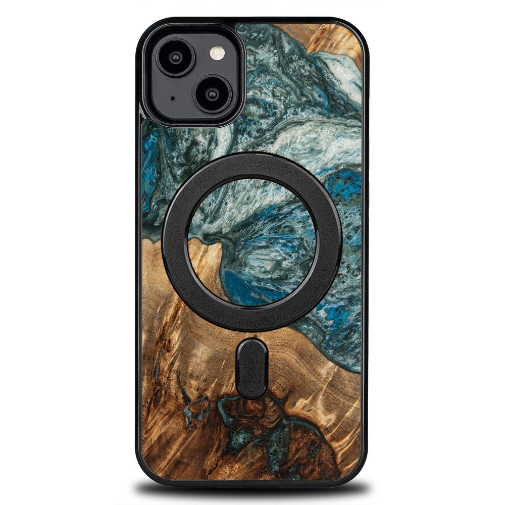 Holzhülle für iPhone 14 Plus, Bewood Unique Planets Erde für MagSafe