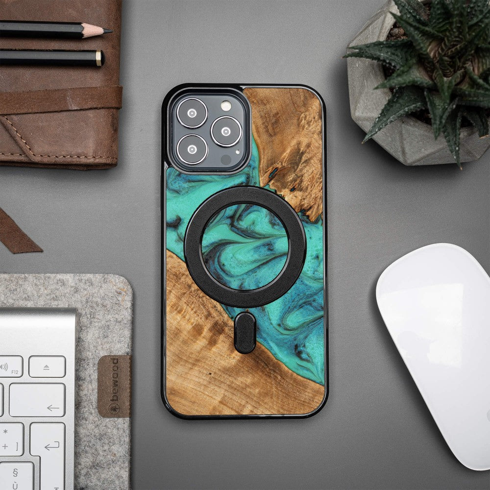 Holzhülle für iPhone 13 Pro Max, Bewood Unique Turquoise für MagSafe