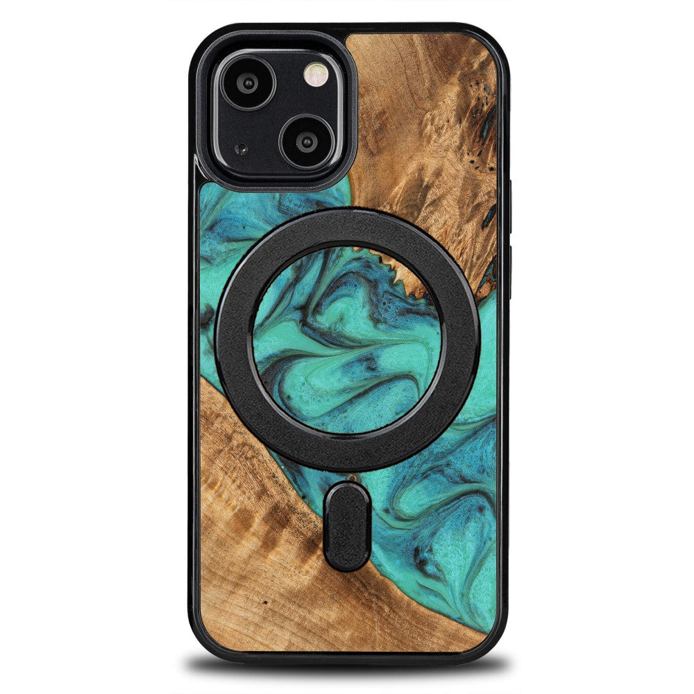 Holzhülle für iPhone 13 Mini, Bewood Unique Turquoise für MagSafe