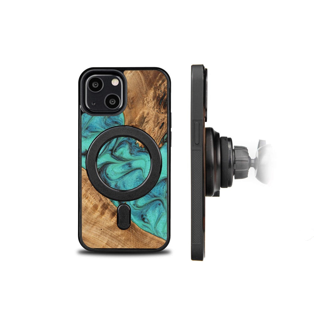 Holzhülle für iPhone 13 Mini, Bewood Unique Turquoise für MagSafe