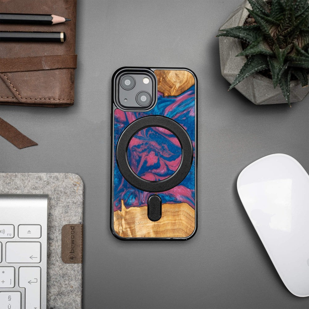 Holzhülle für iPhone 13 Mini, Bewood Unique Neons Vegas für MagSafe