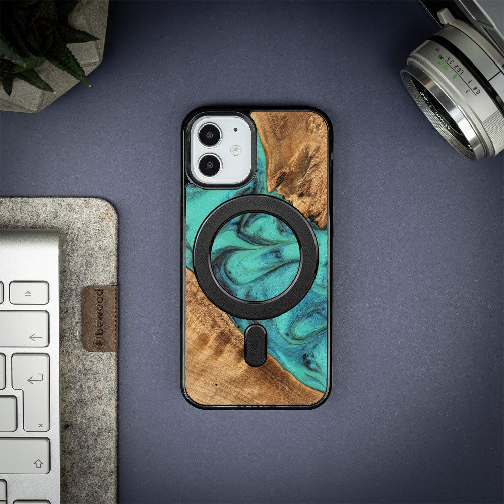Holzhülle für iPhone 12 Mini, Bewood Unique Turquoise für MagSafe
