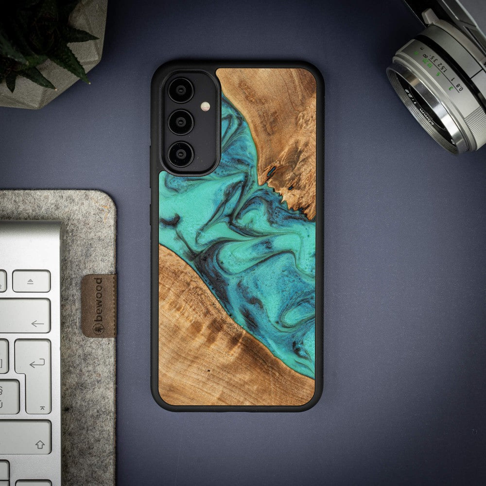 Holzhülle für Galaxy A34 5G, Bewood Unique Turquoise
