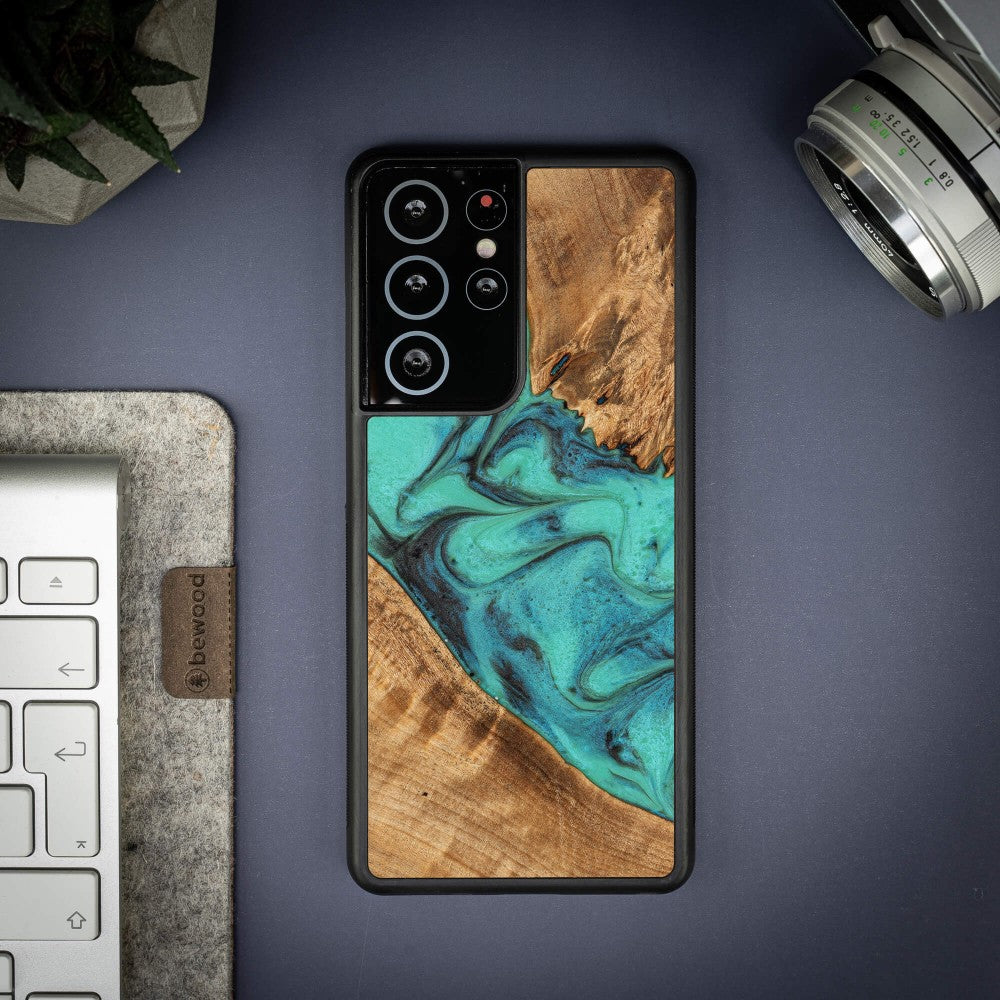Holzhülle für Galaxy S21 Ultra, Bewood Unique Turquoise