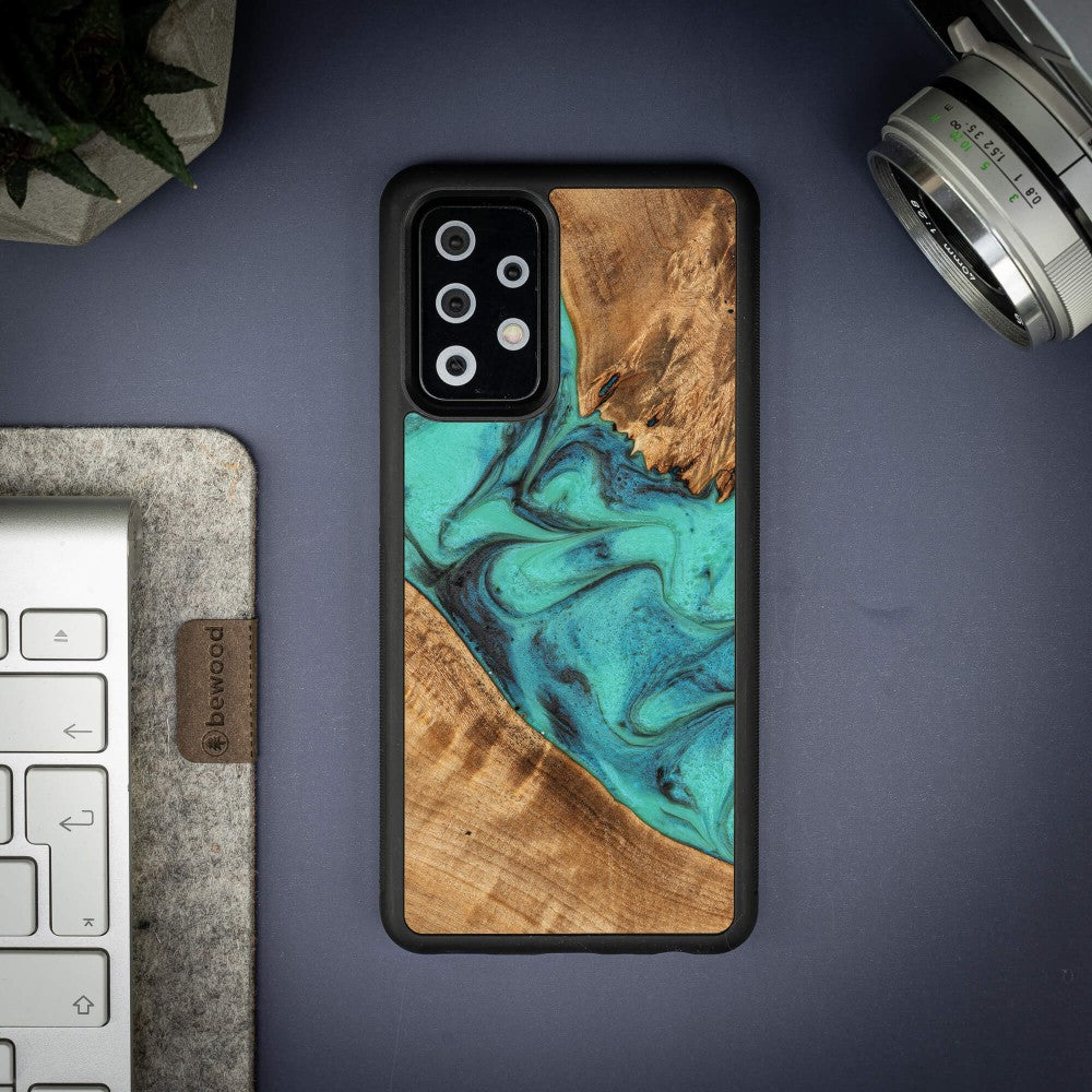 Holzhülle für Galaxy A52s / A52 5G / A52 4G, Bewood Unique Turquoise