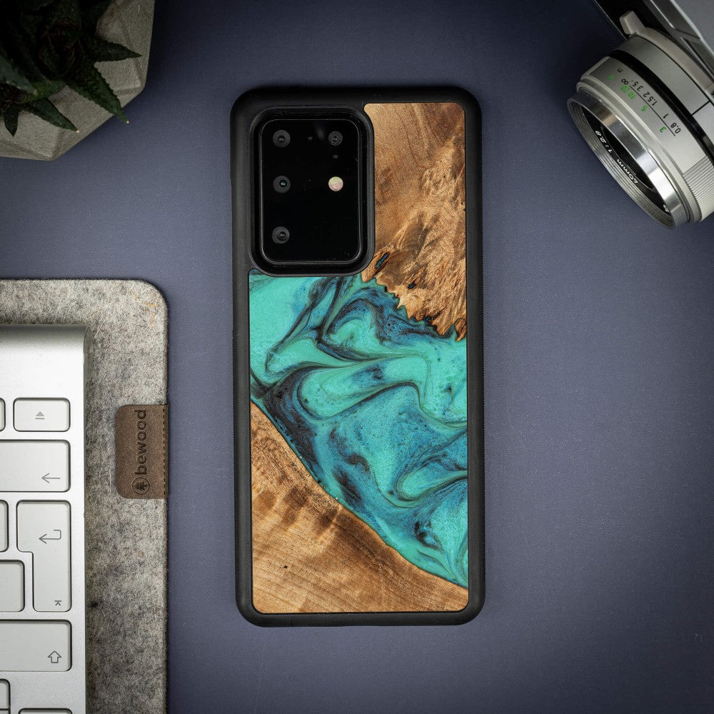 Holzhülle für Galaxy S20 Ultra, Bewood Unique Turquoise