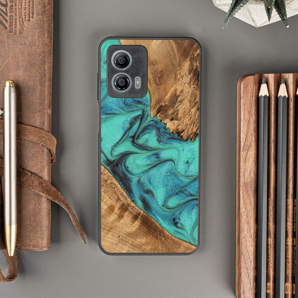 Holzhülle für Motorola Moto G53 5G, Bewood Unique Turquoise
