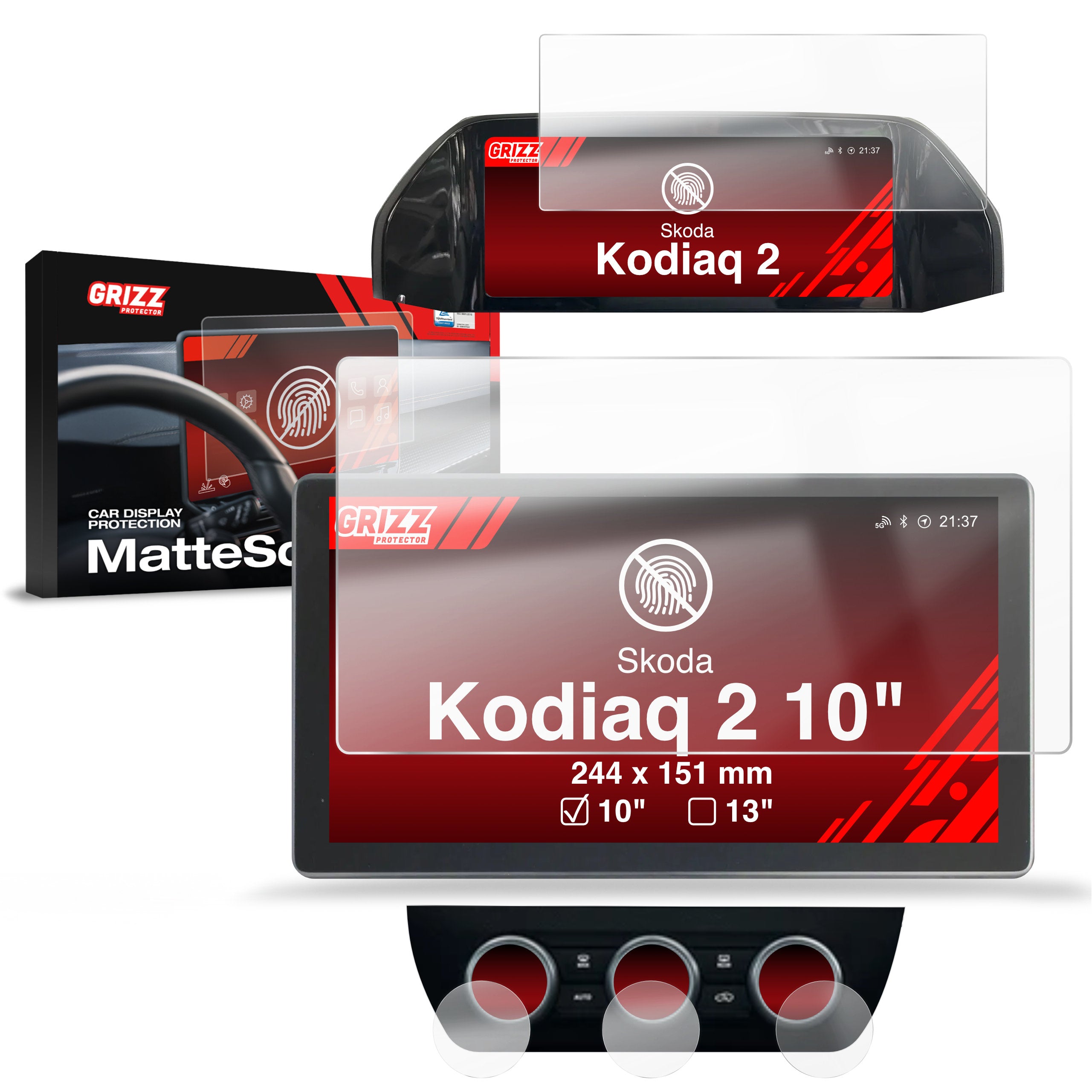 Matte Autodisplayfolie für Skoda Kodiaq 2 10" (2024-2026), Grizz Protector
