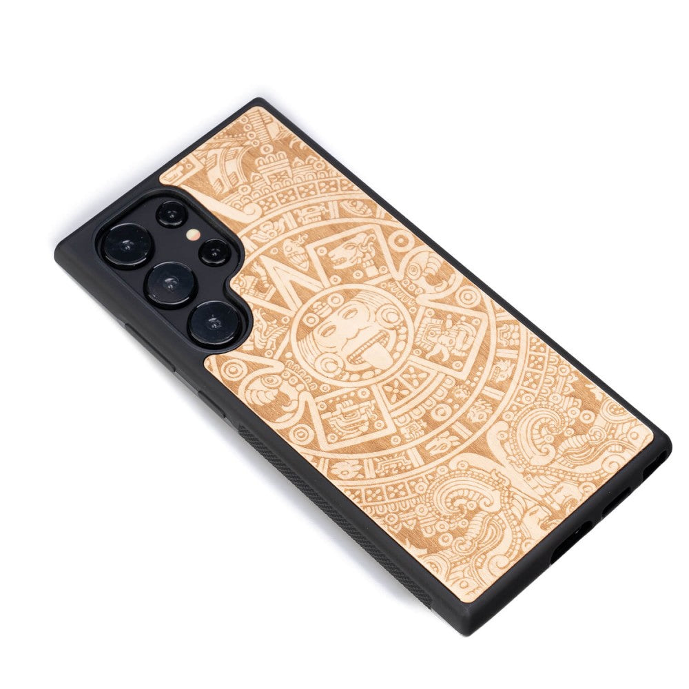 Holzhülle für Galaxy S24 Ultra, Bewood Aniegre Aztekischer Kalender