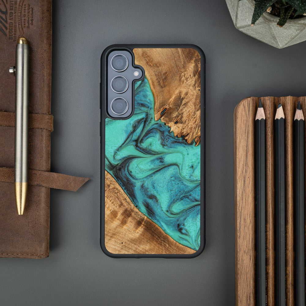 Holzhülle für Galaxy S23 FE, Bewood Unique Turquoise