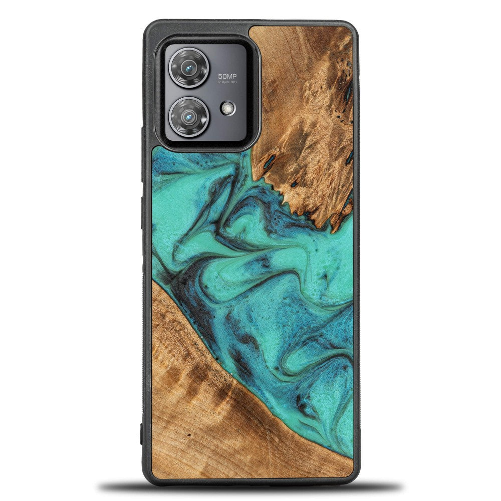 Holzhülle für Motorola Edge 40 Neo, Bewood Unique Turquoise