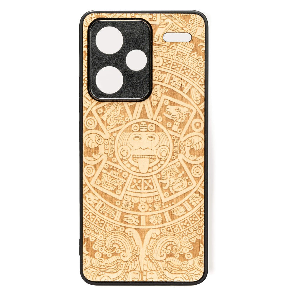 Holzhülle für Xiaomi Redmi Note 13 Pro+ 5G, Bewood Aniegre Aztekischer Kalender