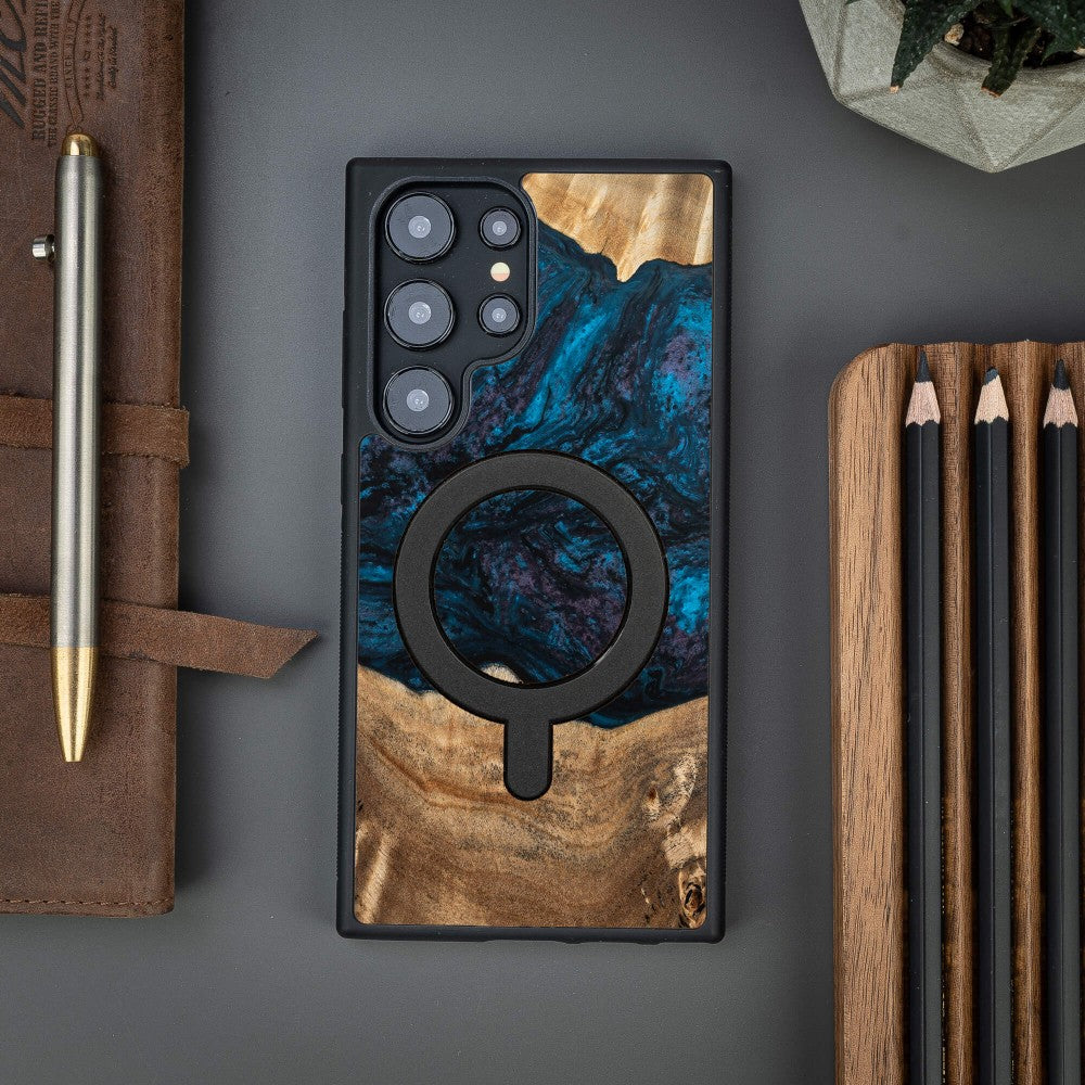 Holzhülle für Galaxy S24 Ultra, Bewood Unique Planets Neptun für MagSafe