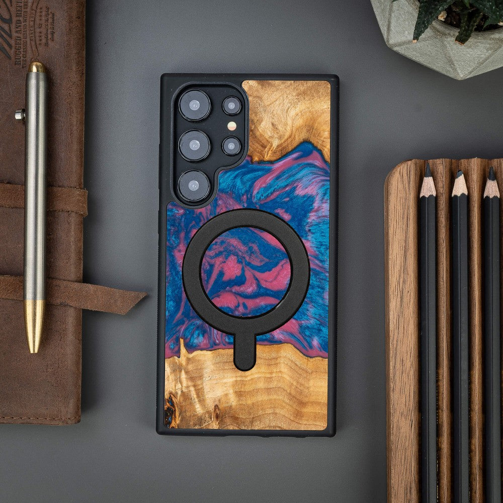 Holzhülle für Galaxy S24 Ultra, Bewood Unique Neons Vegas für MagSafe