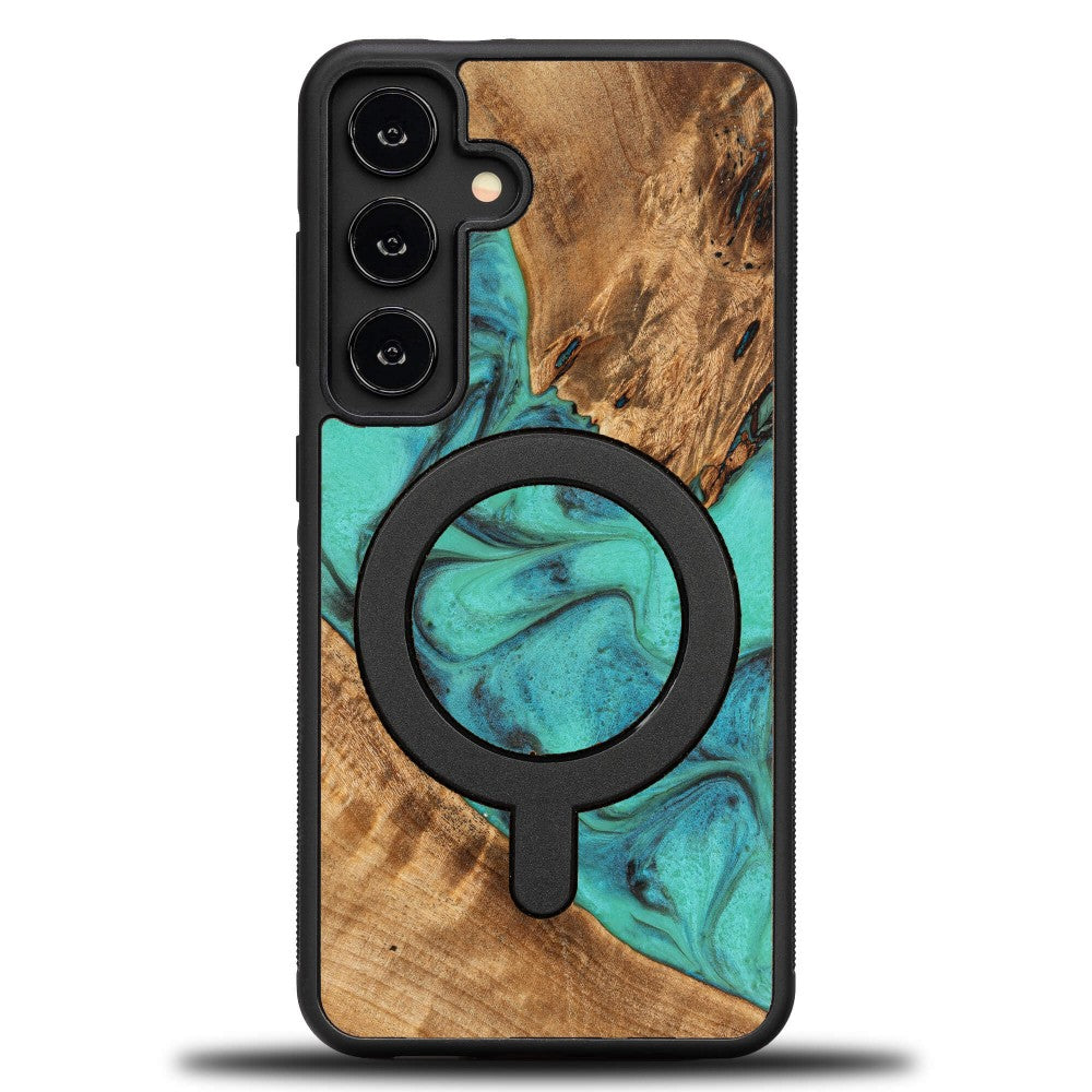 Holzhülle für Galaxy S24, Bewood Unique Turquoise für MagSafe