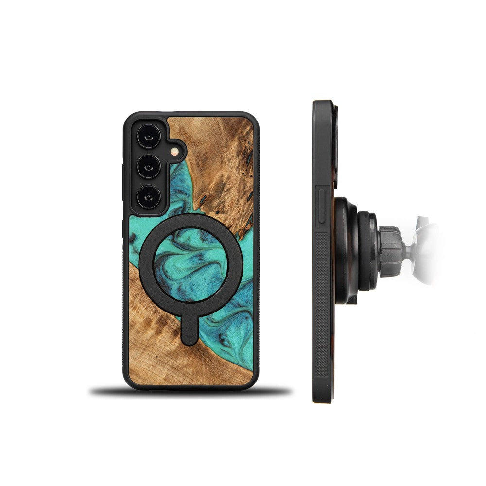 Holzhülle für Galaxy S24, Bewood Unique Turquoise für MagSafe