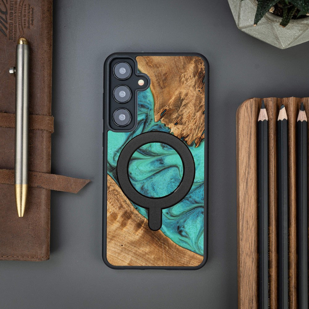 Holzhülle für Galaxy S24 Plus, Bewood Unique Turquoise für MagSafe