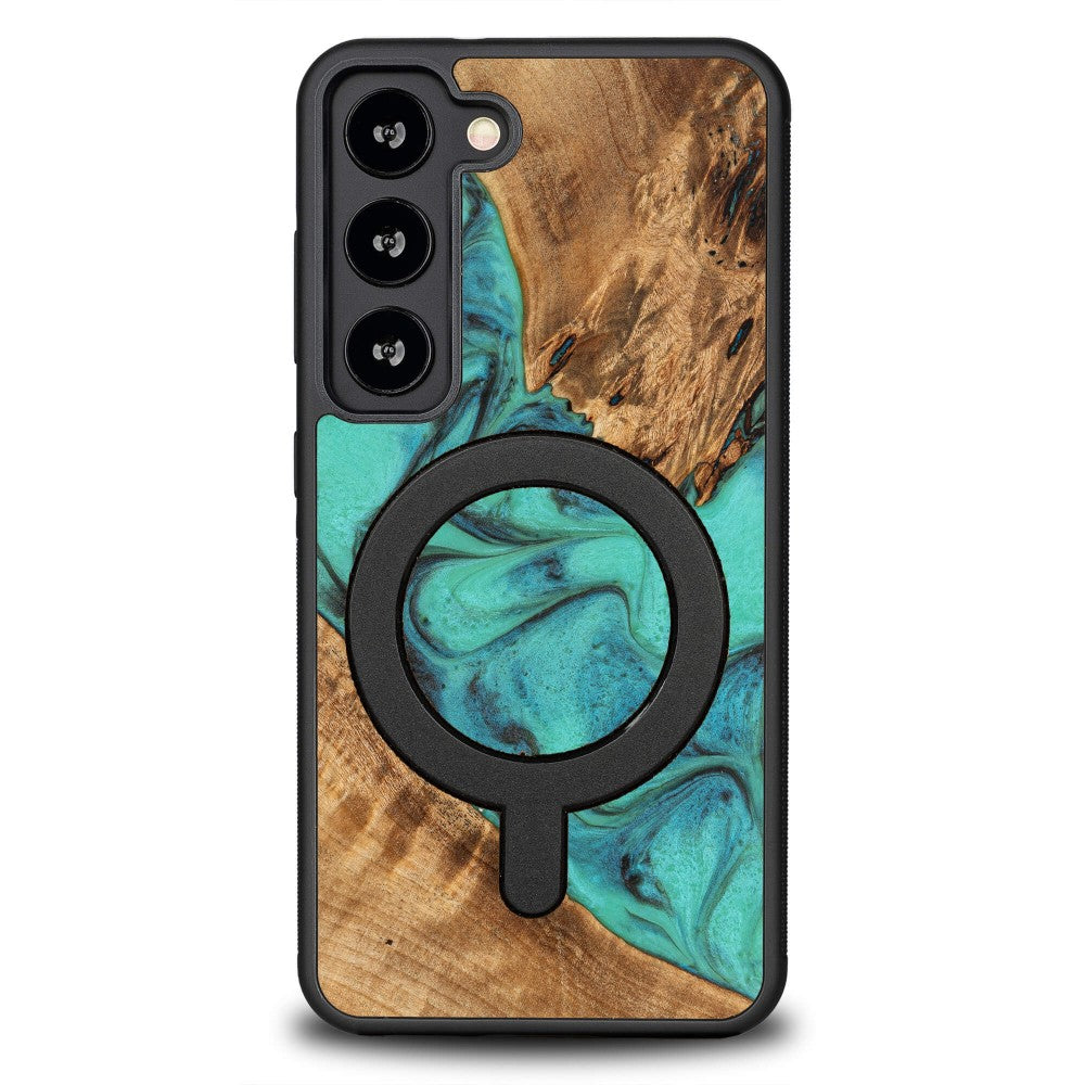 Holzhülle für Galaxy S23, Bewood Unique Turquoise für MagSafe