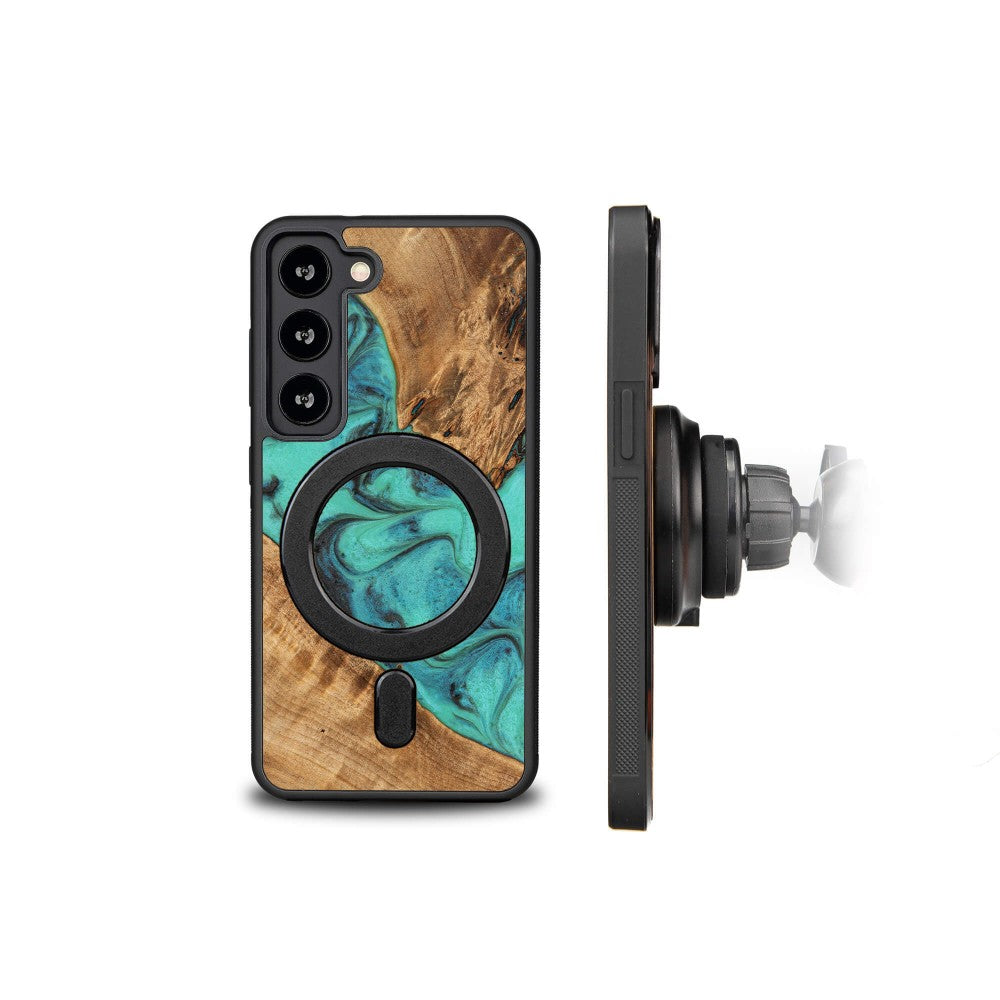 Holzhülle für Galaxy S23, Bewood Unique Turquoise für MagSafe