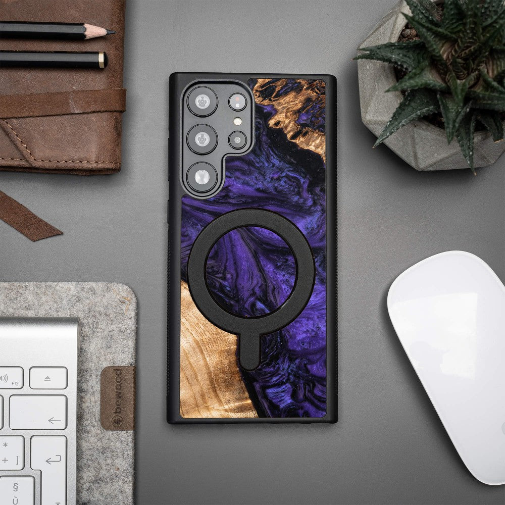 Holzhülle für Galaxy S23 Ultra, Bewood Unique Violet für MagSafe