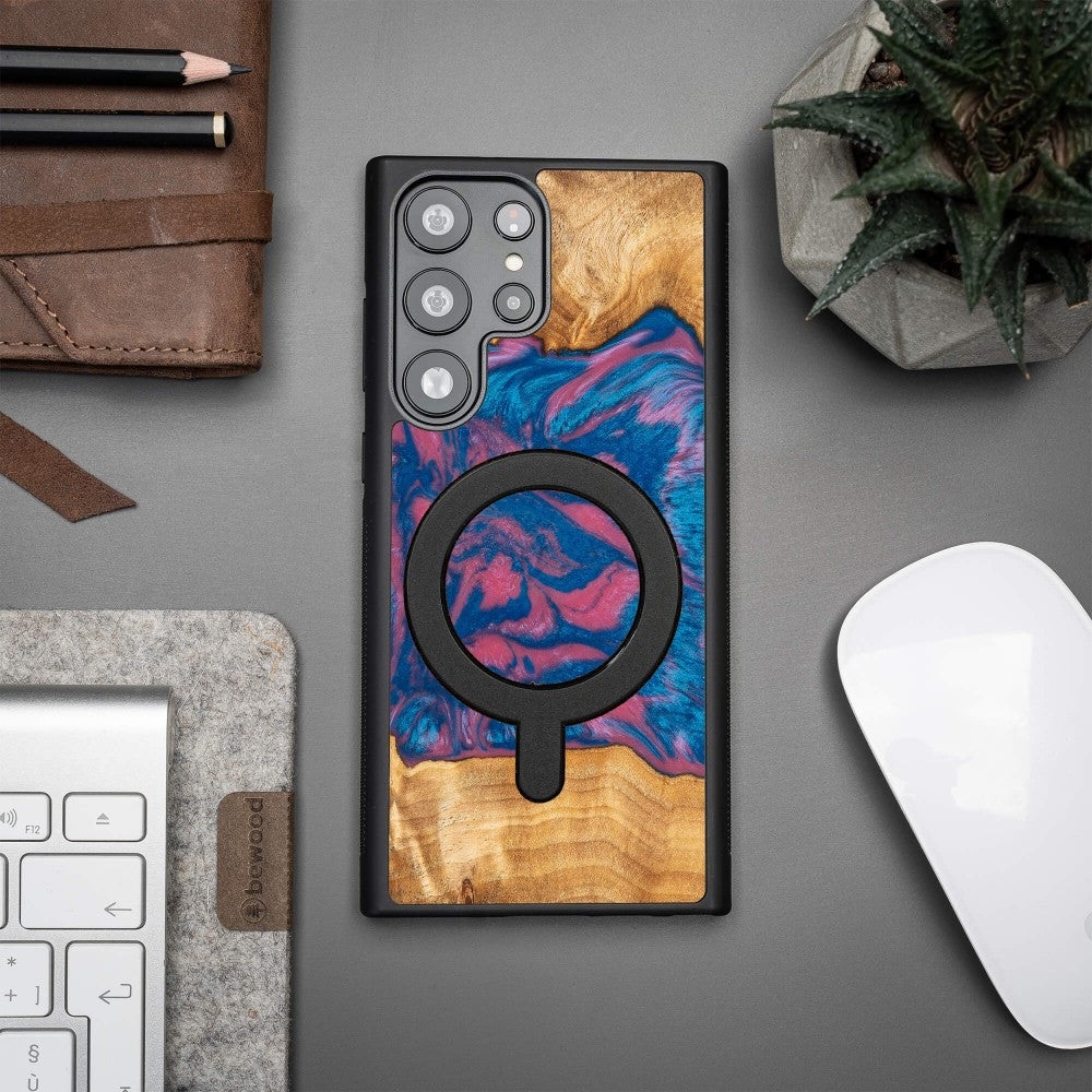 Holzhülle für Galaxy S23 Ultra, Bewood Unique Neons Vegas für MagSafe