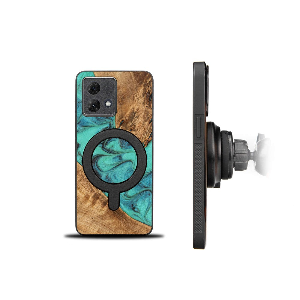 Holzhülle für Motorola Moto G84 5G, Bewood Unique Turquoise für MagSafe