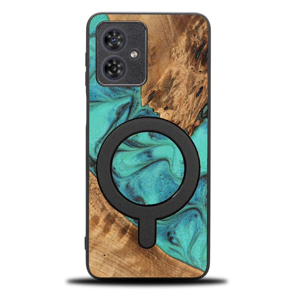 Holzhülle für Motorola Moto G54 5G, Bewood Unique Turquoise für MagSafe