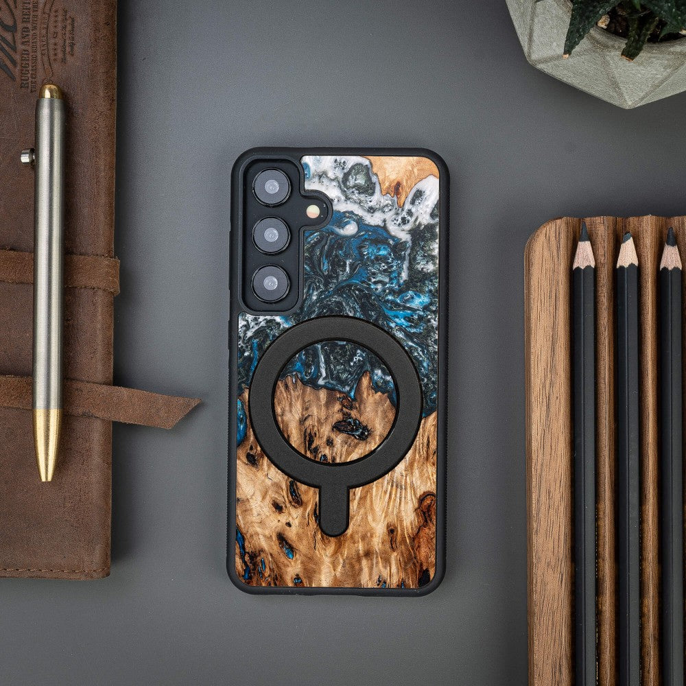 Holzhülle für Galaxy A55 5G, Bewood Unique Planets Erde für MagSafe