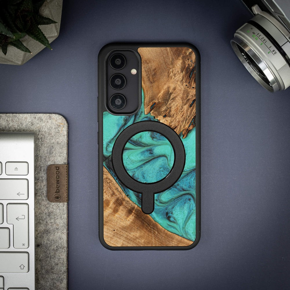 Holzhülle für Galaxy A54 5G, Bewood Unique Turquoise für MagSafe