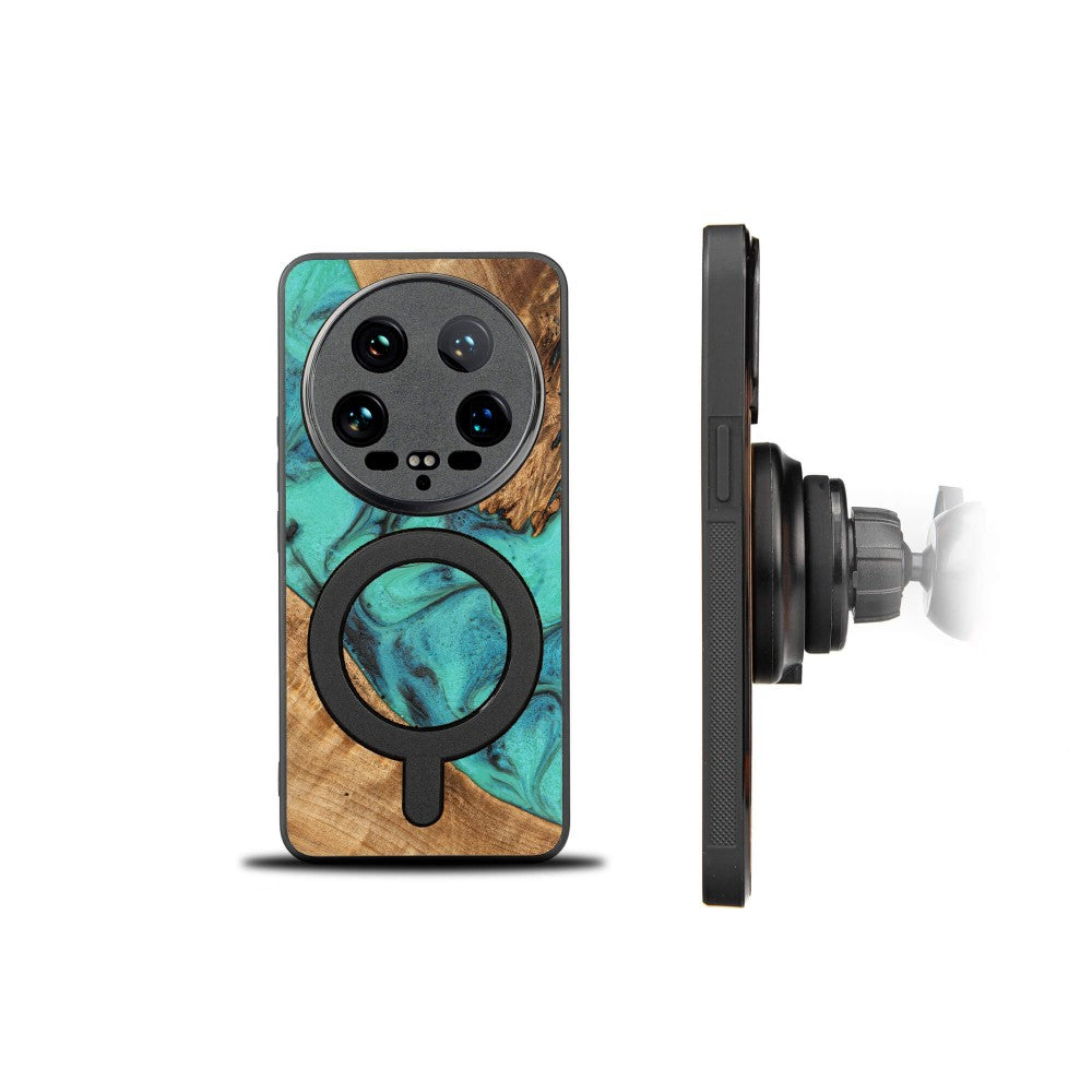 Holzhülle für Xiaomi 14 Ultra, Bewood Unique Turquoise für MagSafe