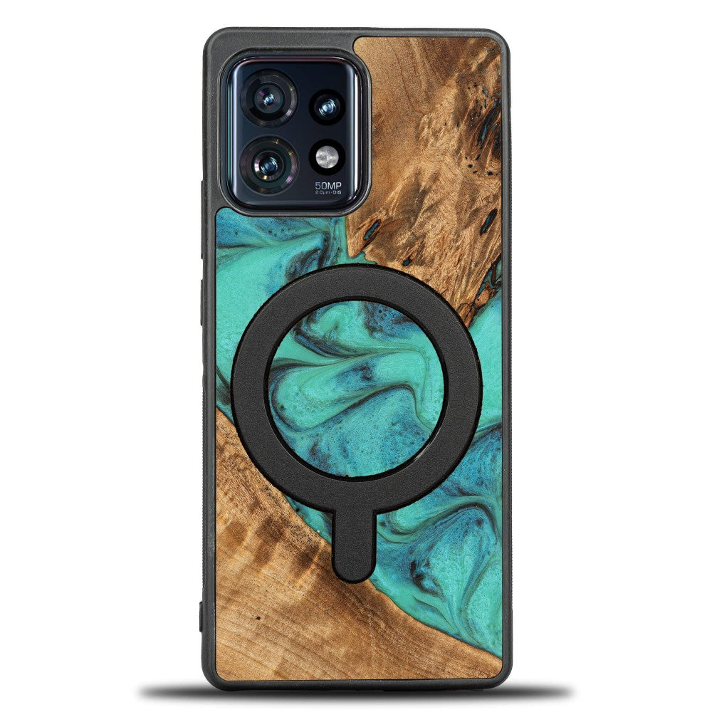 Holzhülle für Motorola Edge 40 Pro, Bewood Unique Turquoise für MagSafe